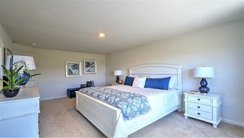 Carpeted bedroom with large window