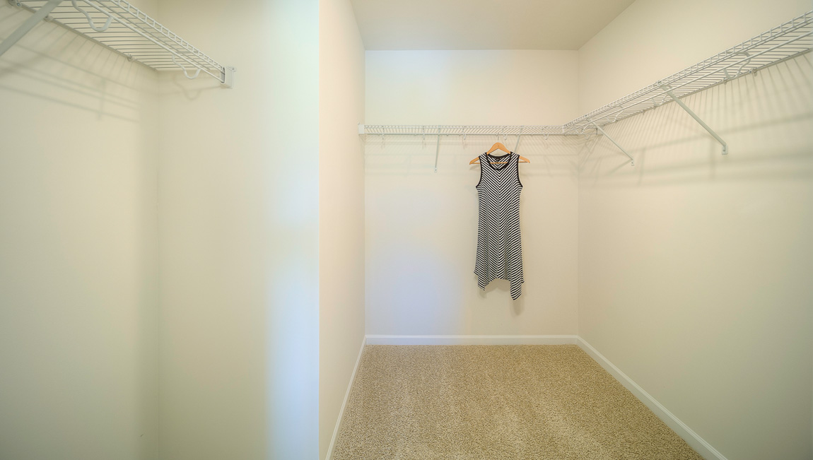 Primary walk in closet with shelving