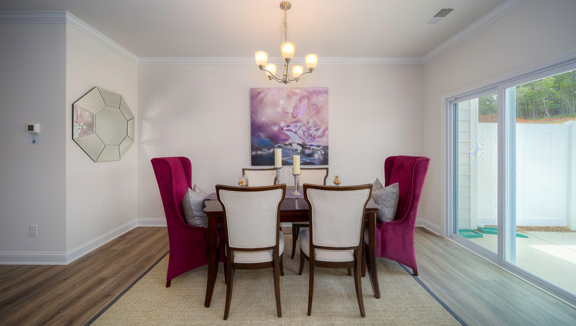 Open dining area with sliding glass doors