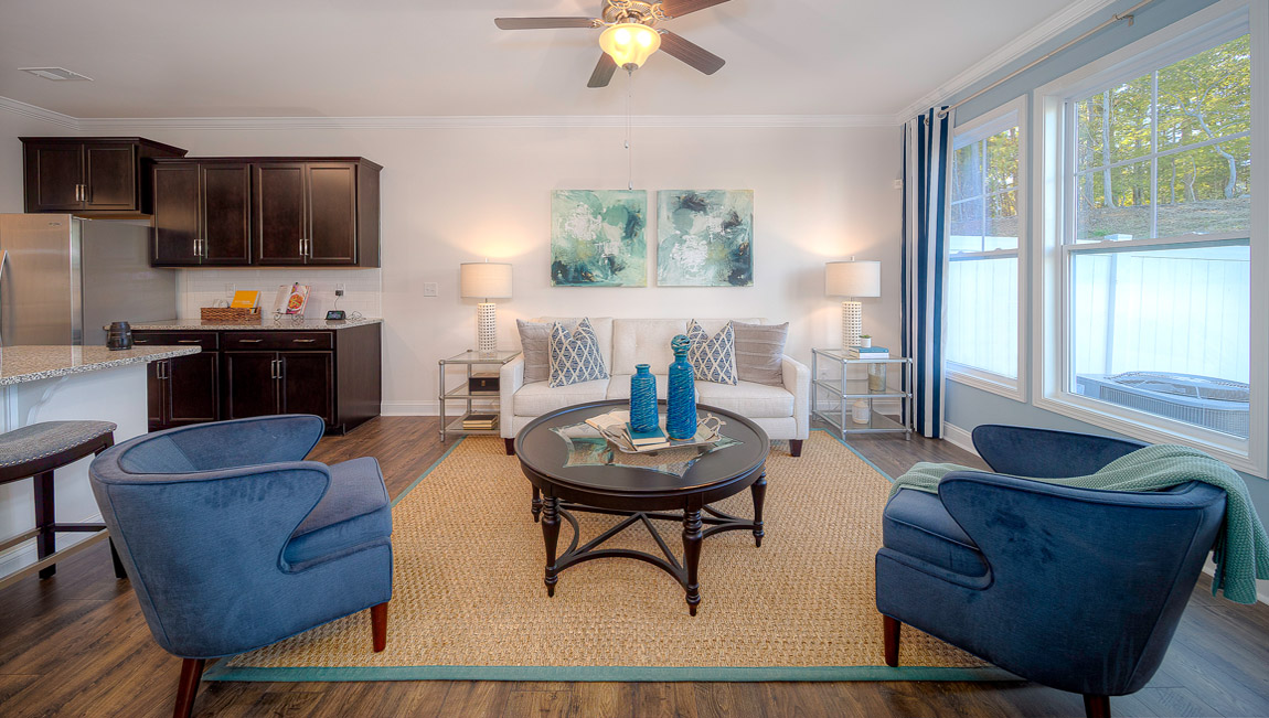 Living room area with large windows