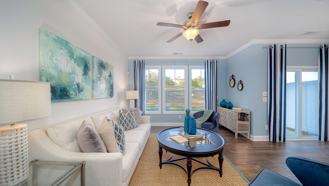 Living room area with large windows