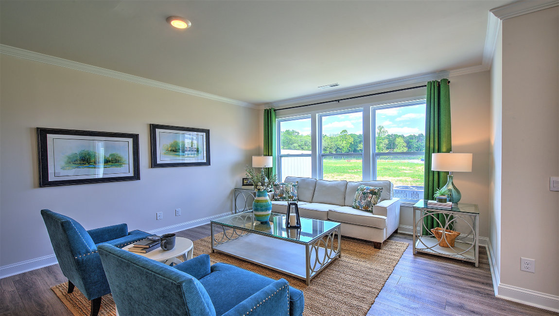 Living room area with large windows