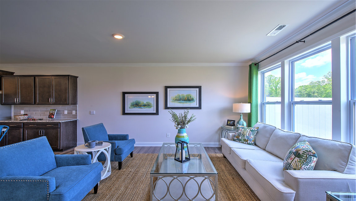 Living room area with large windows