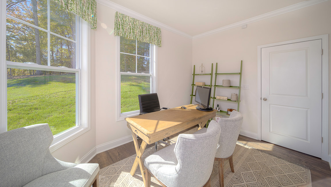 Office or den with large windows