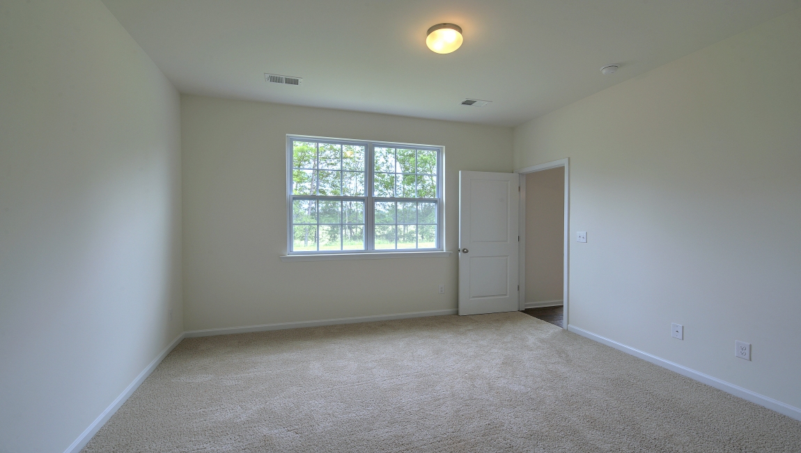 Primary carpeted bedroom with large window