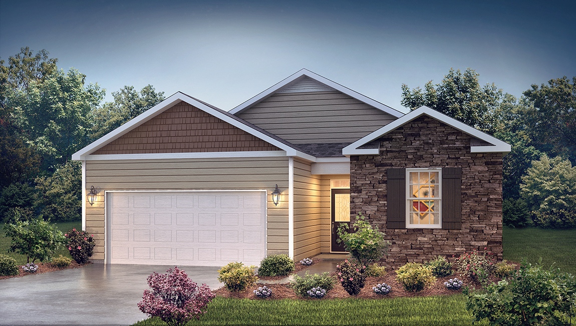 Macon front exterior rendering with two car garage