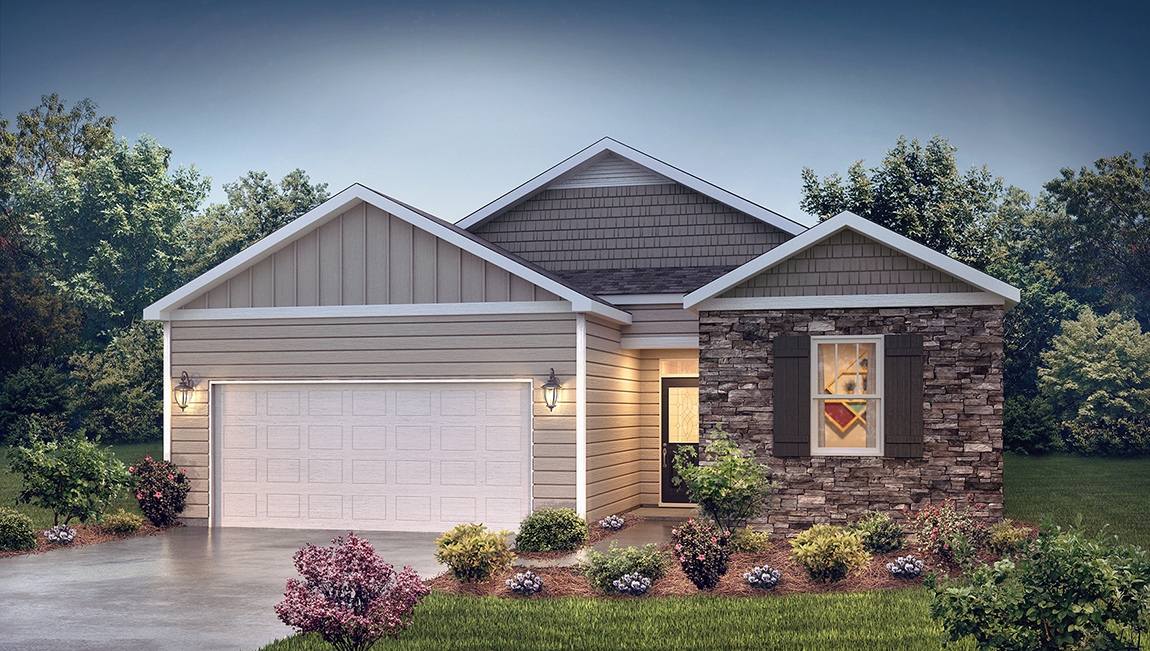 Macon front exterior rendering with two car garage