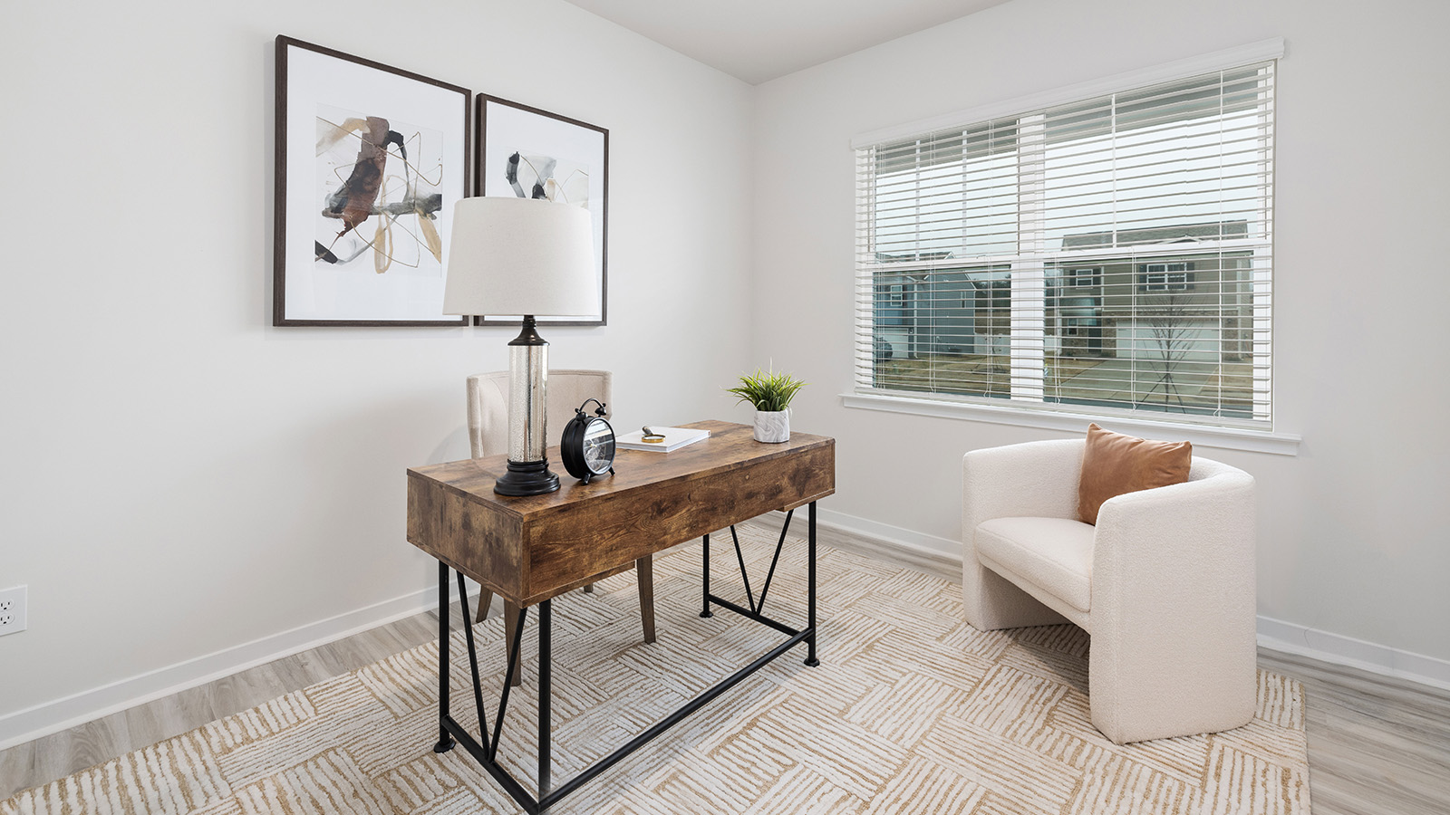 Designated office area with double door entry