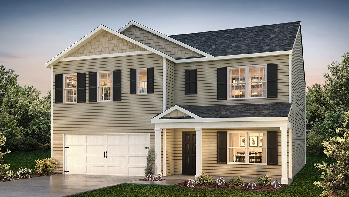 Hayden B front exterior rendering with siding and two car garage