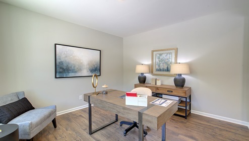 Flex space with vinyl floors used as an office