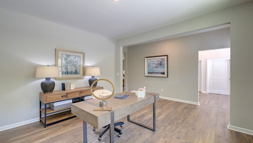 Flex space with vinyl floors used as an office