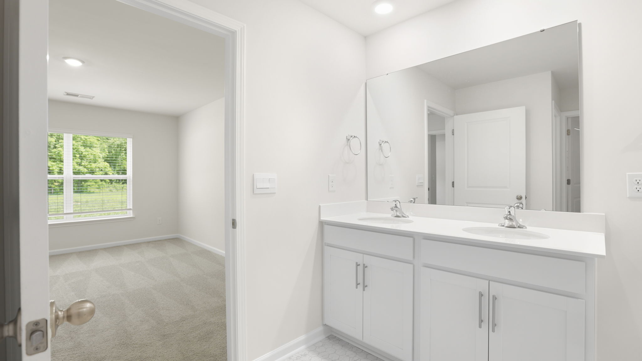 Primary bathroom and dual vanity