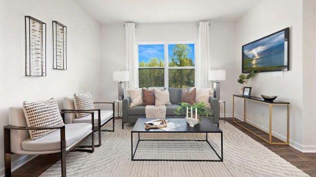 Open living room space with large windows