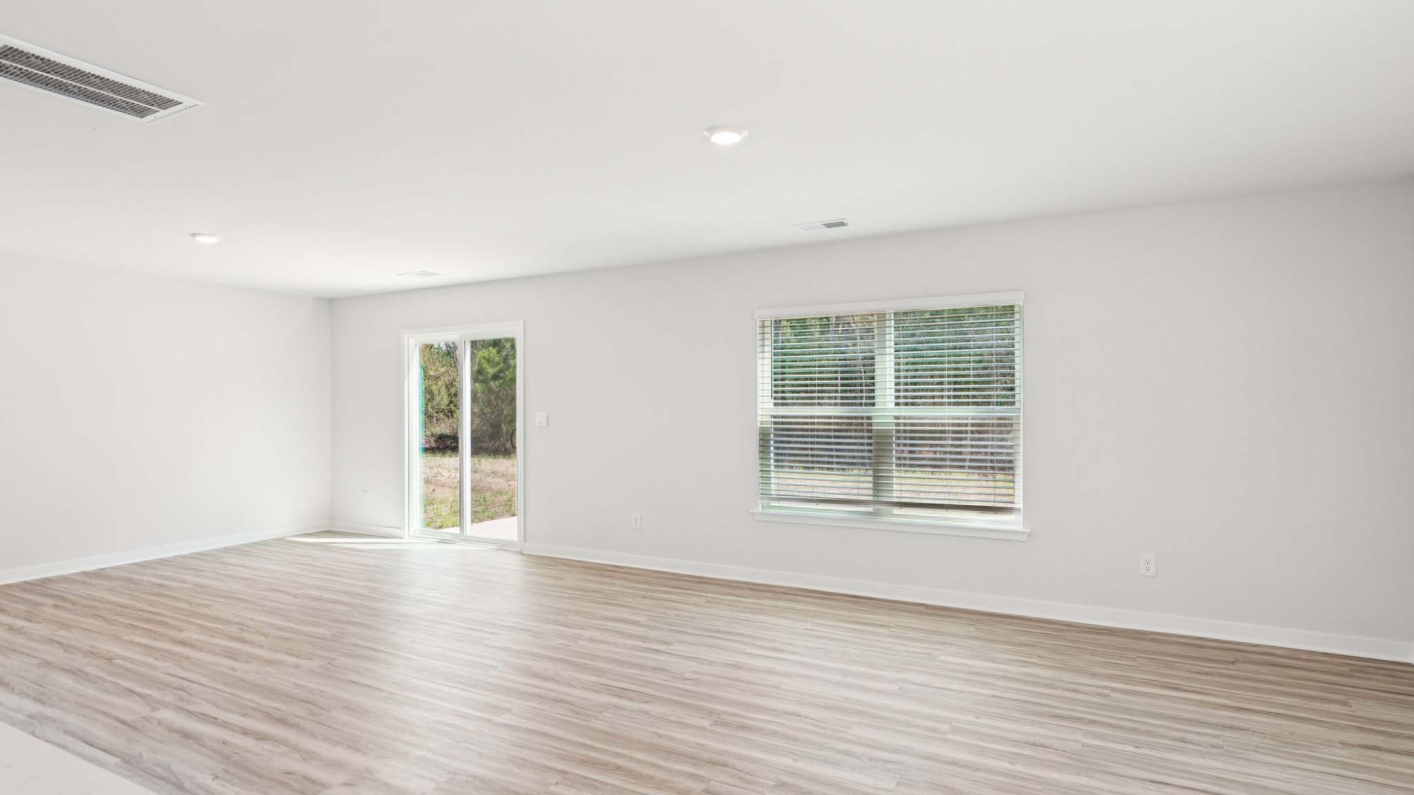 Open living area with windows