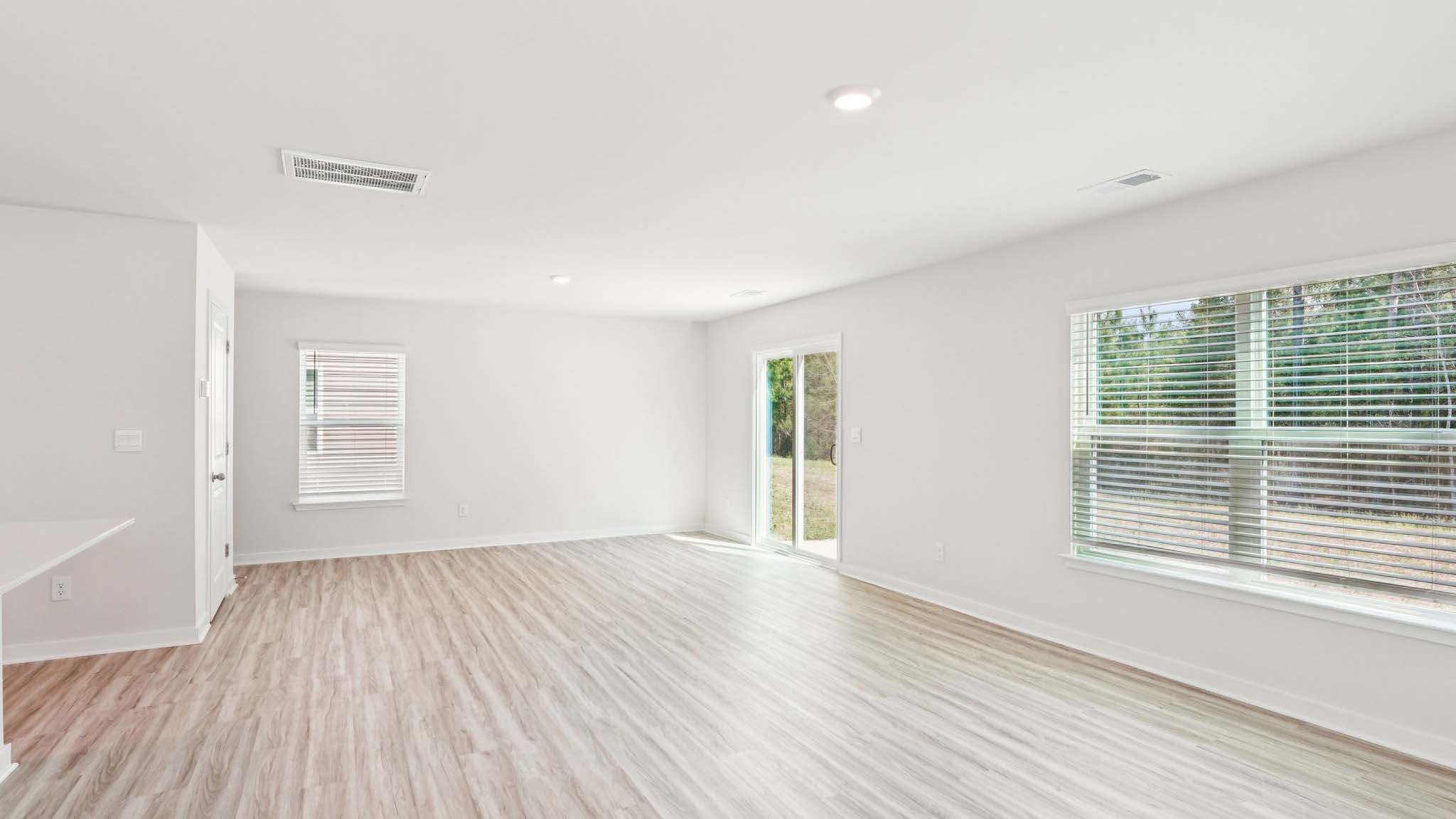 Open living area with windows