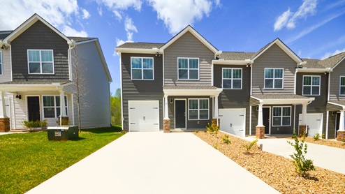 Front exterior of a two story townhome at Aberdeen Place in Asheville, North carolina