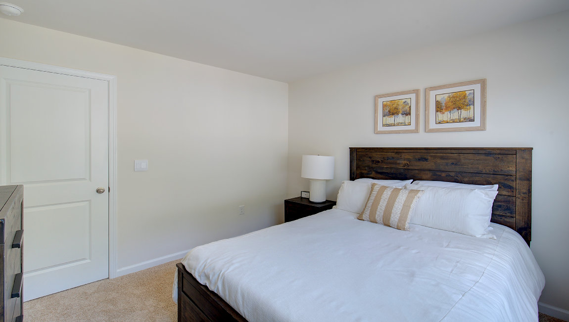Carpeted bedroom with large window
