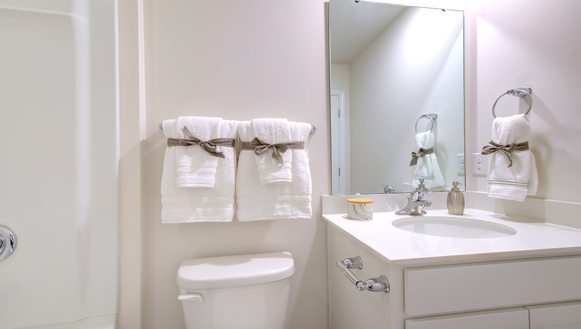 Bathroom with white cabinets and countertop