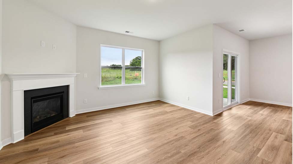 Open living area with fireplace