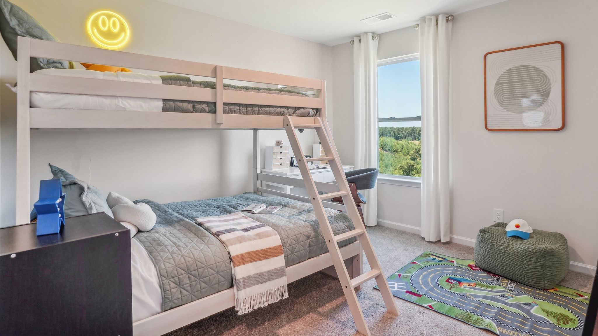 Model carpeted bedroom with small windowModel carpeted bedroom with small window