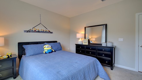Carpeted bedroom with large window