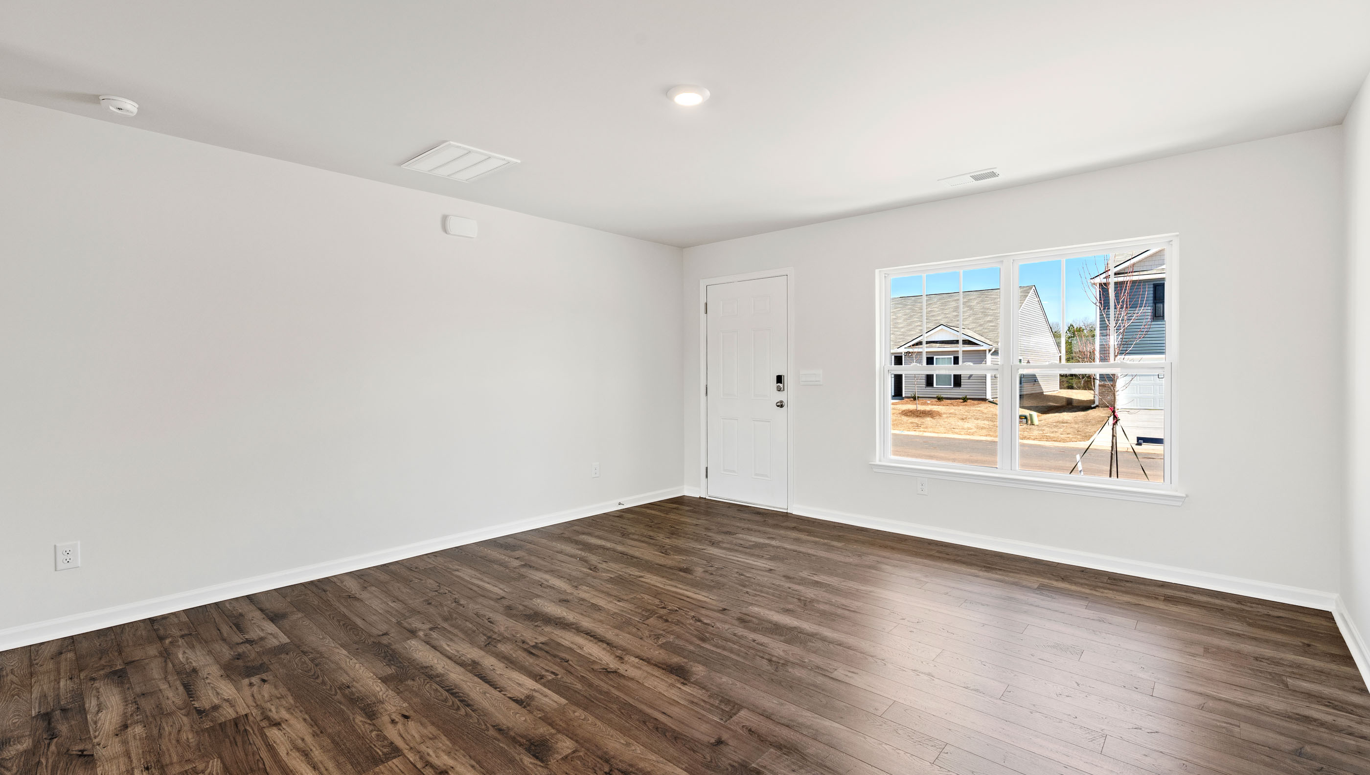Open living area with windows