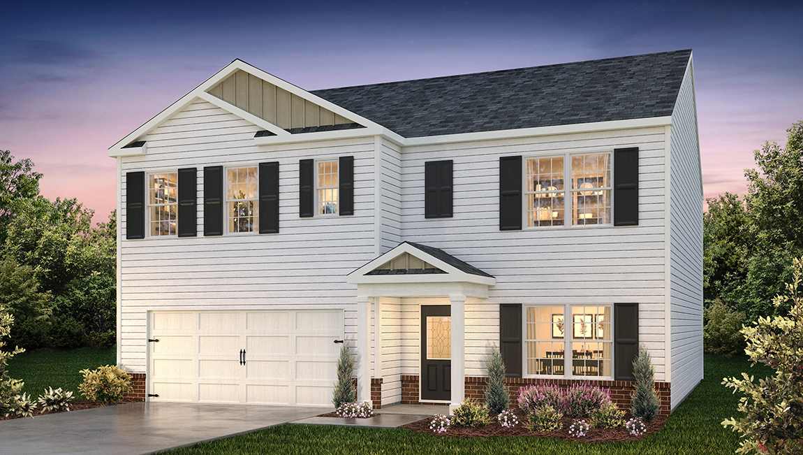 Hayden front exterior rendering with siding and two car garage