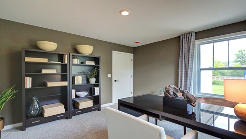 Carpeted bedroom with large window
