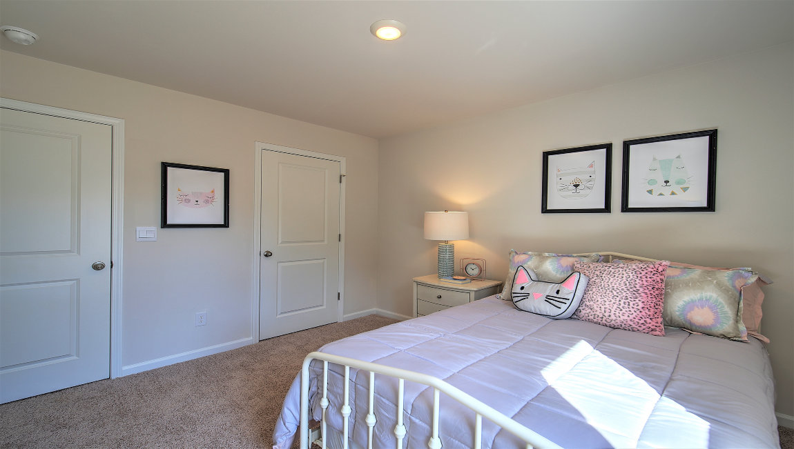 Carpeted bedroom with large windows