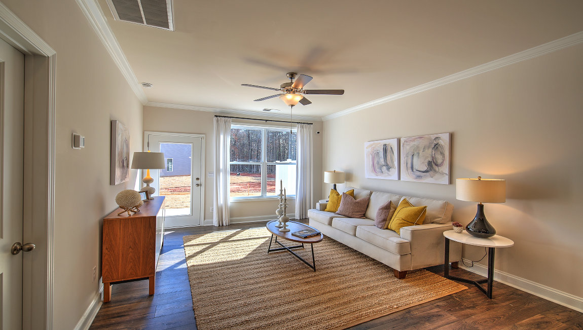 Open living area with large windows