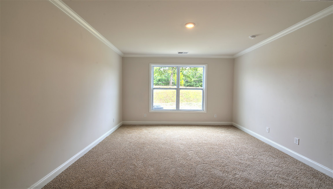 Carpeted bedroom with large window