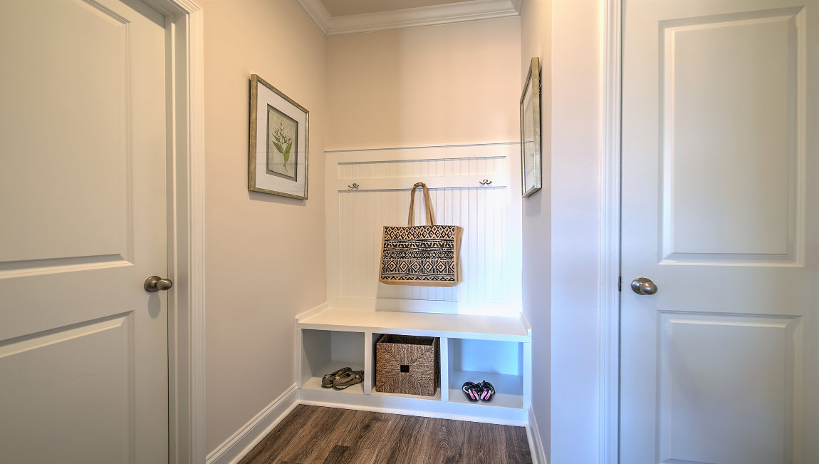 Mudroom area inside garage