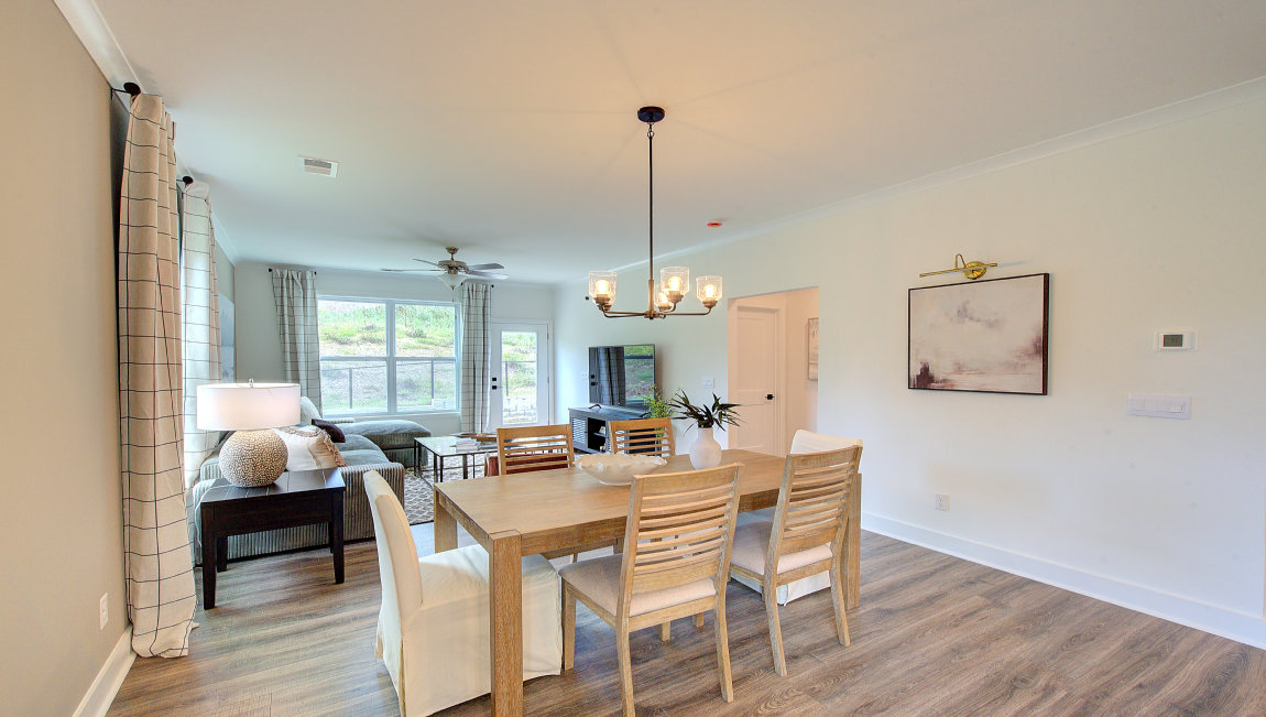 Open dining space with large windows