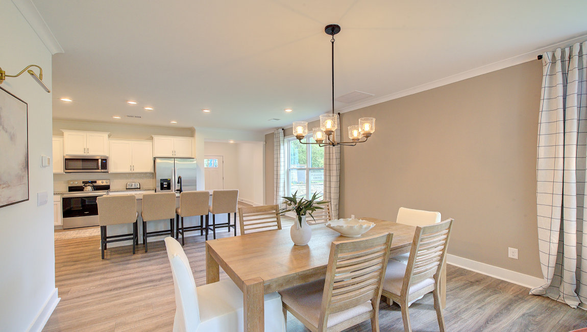 Open dining area with large windows