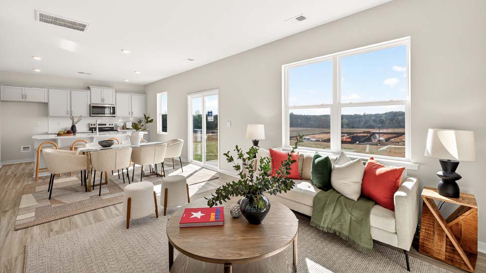 Open concept living room with electric fireplace