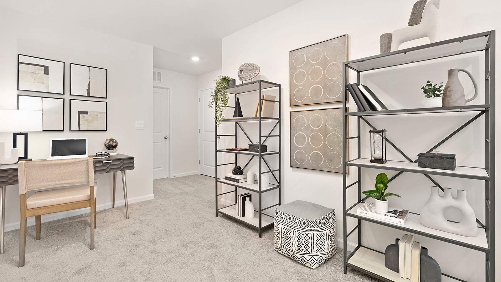 Carpeted bedroom set as office