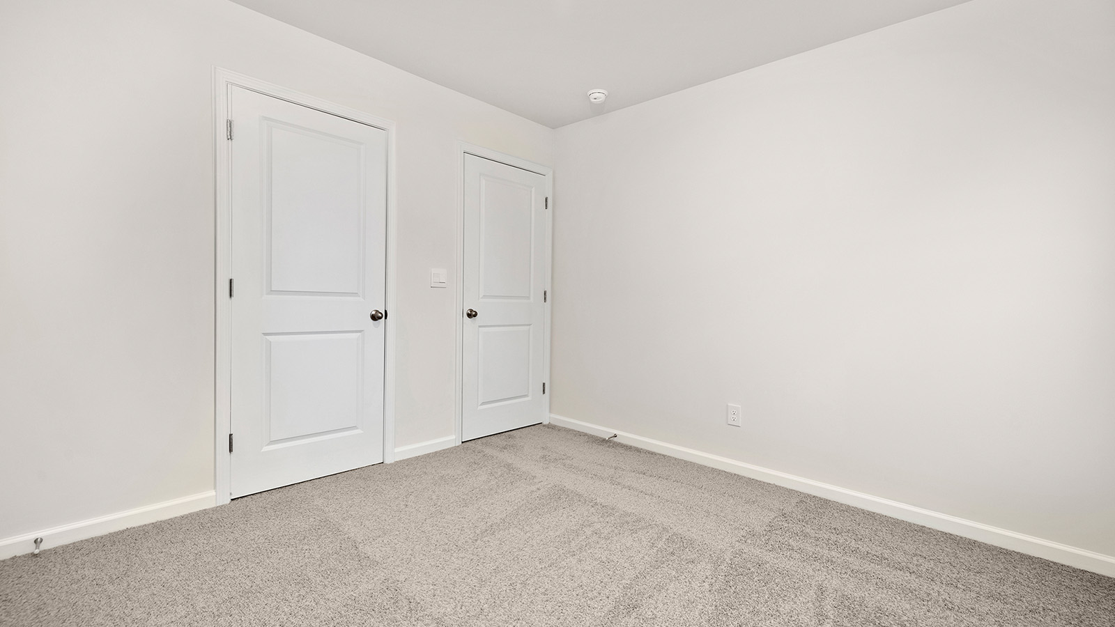 Carpeted bedroom with closet door