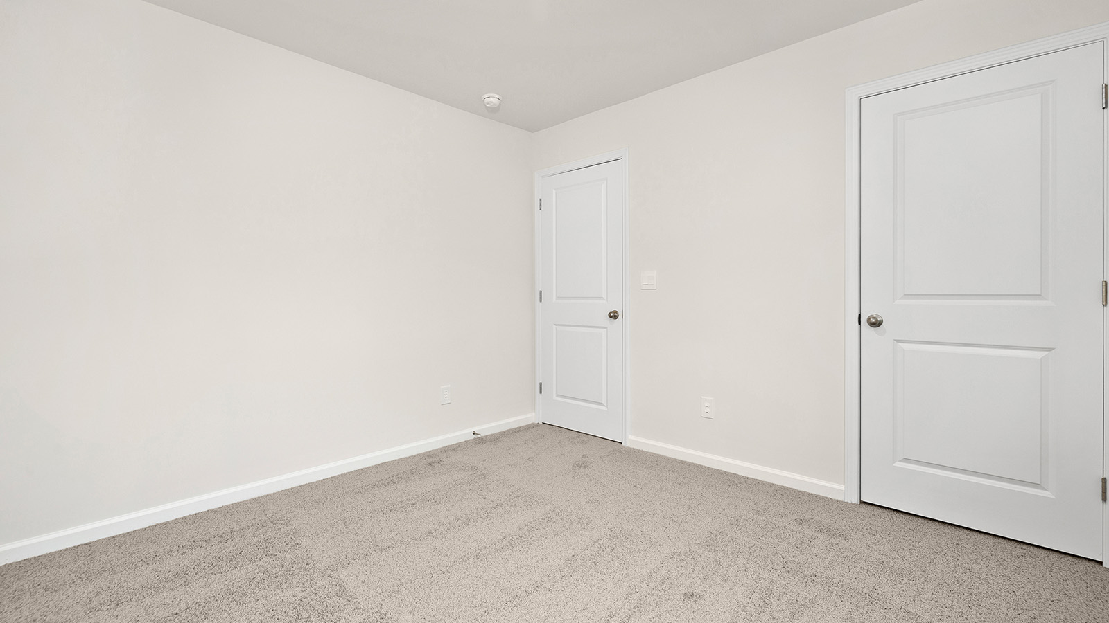 Carpeted bedroom with closet door