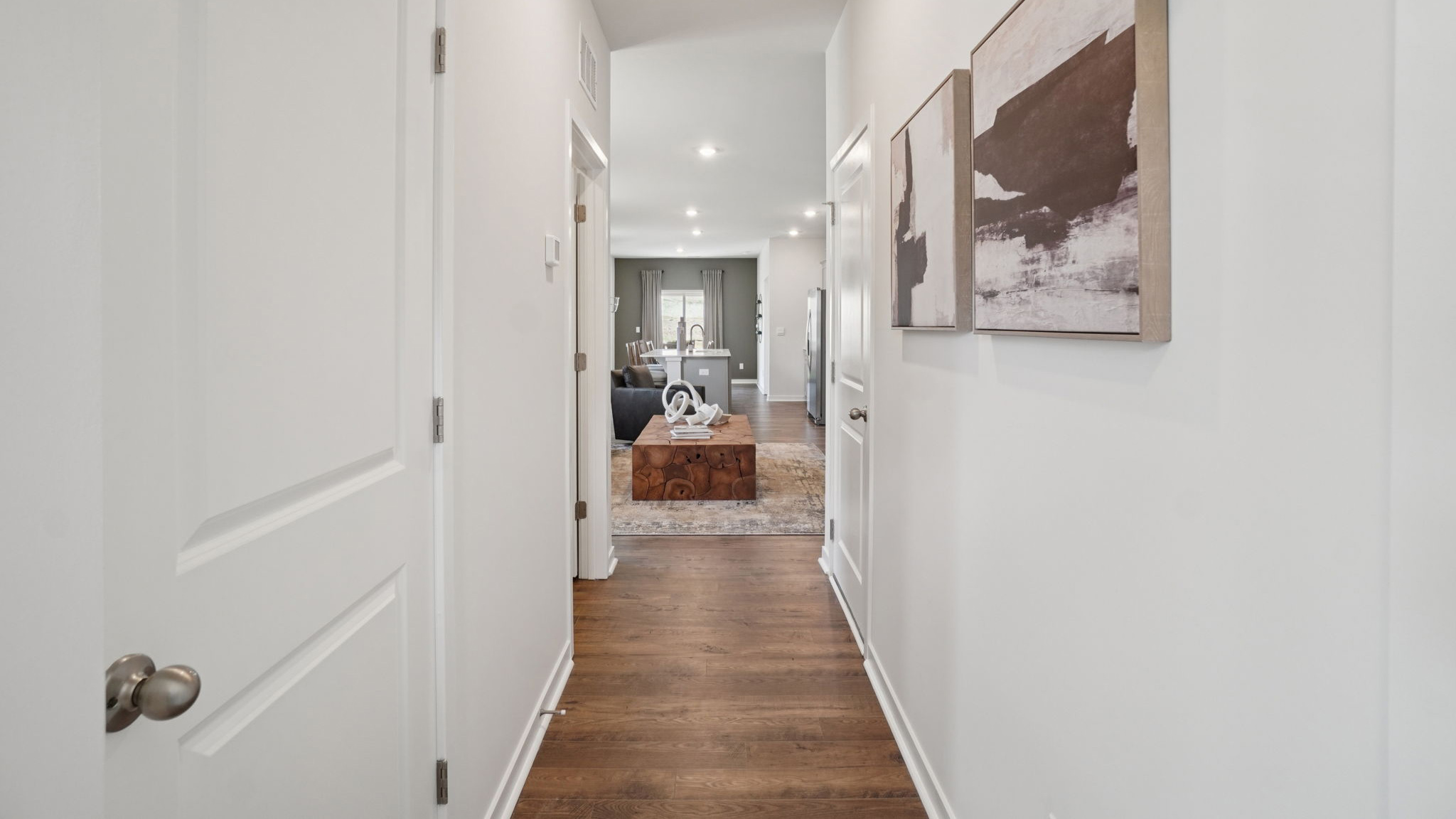 Front hall looking into open living area
