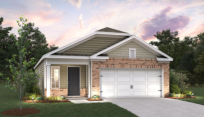 Exterior home with cladding and stone detailing