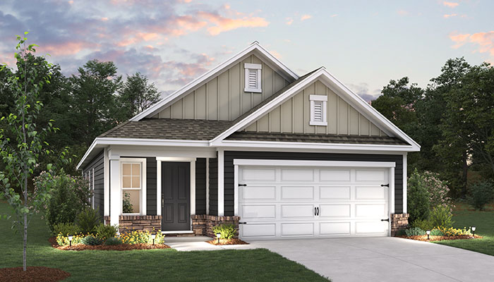Exterior home with cladding and stone detailing