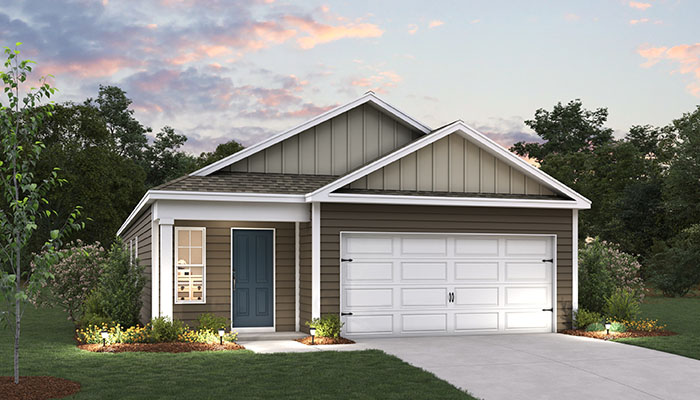 Exterior home with cladding and stone detailing