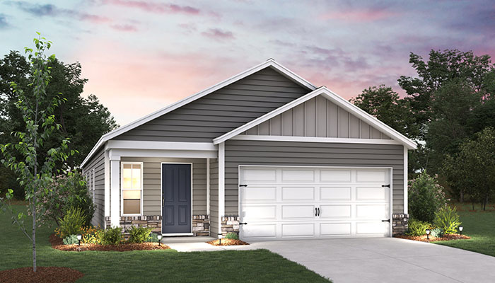 Exterior home with cladding and stone detailing