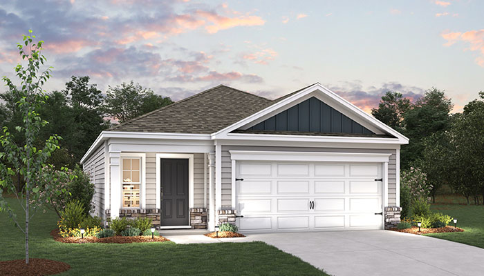 Exterior home with cladding and stone detailing