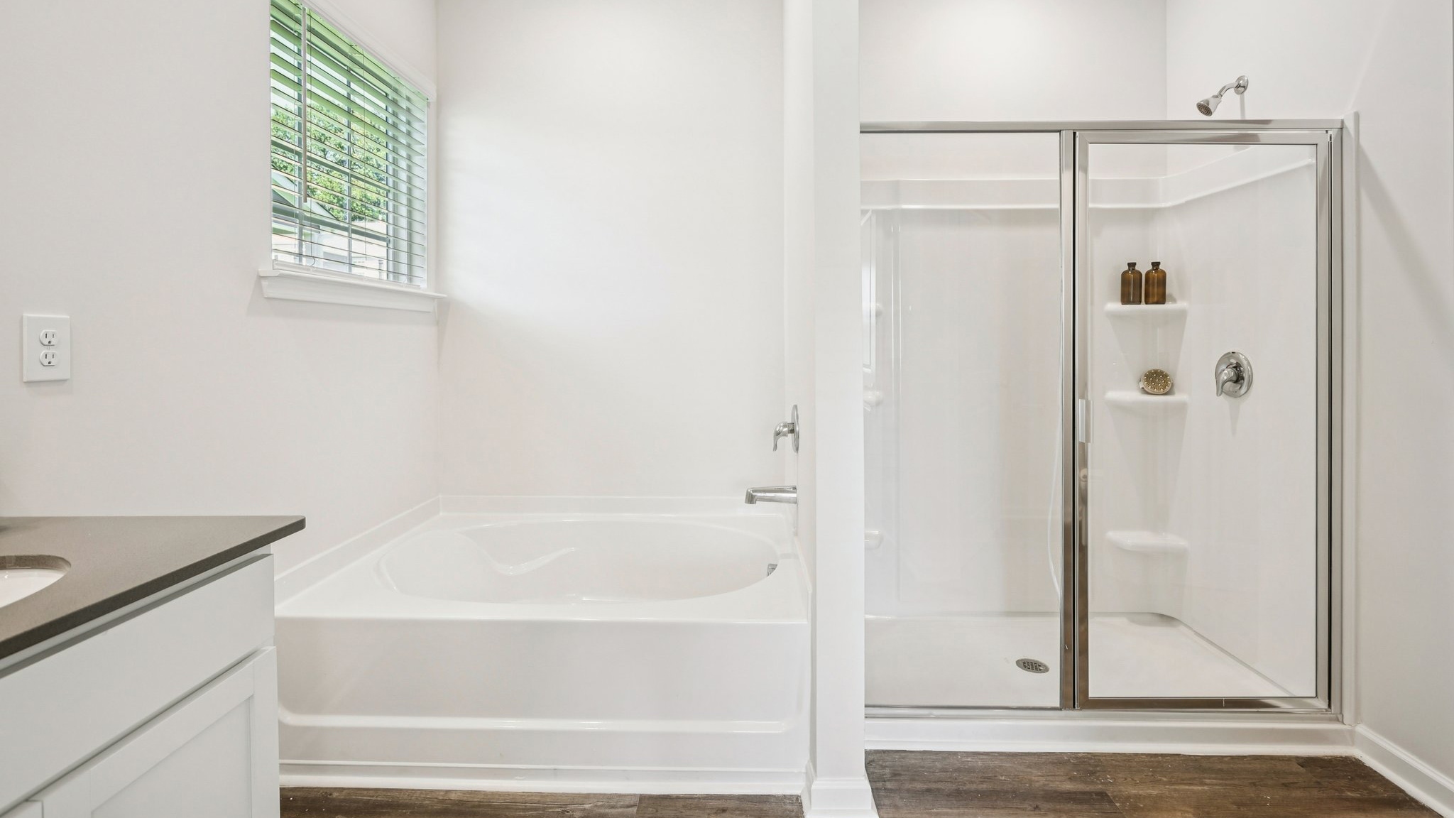 Bathroom with walk in shower and tub