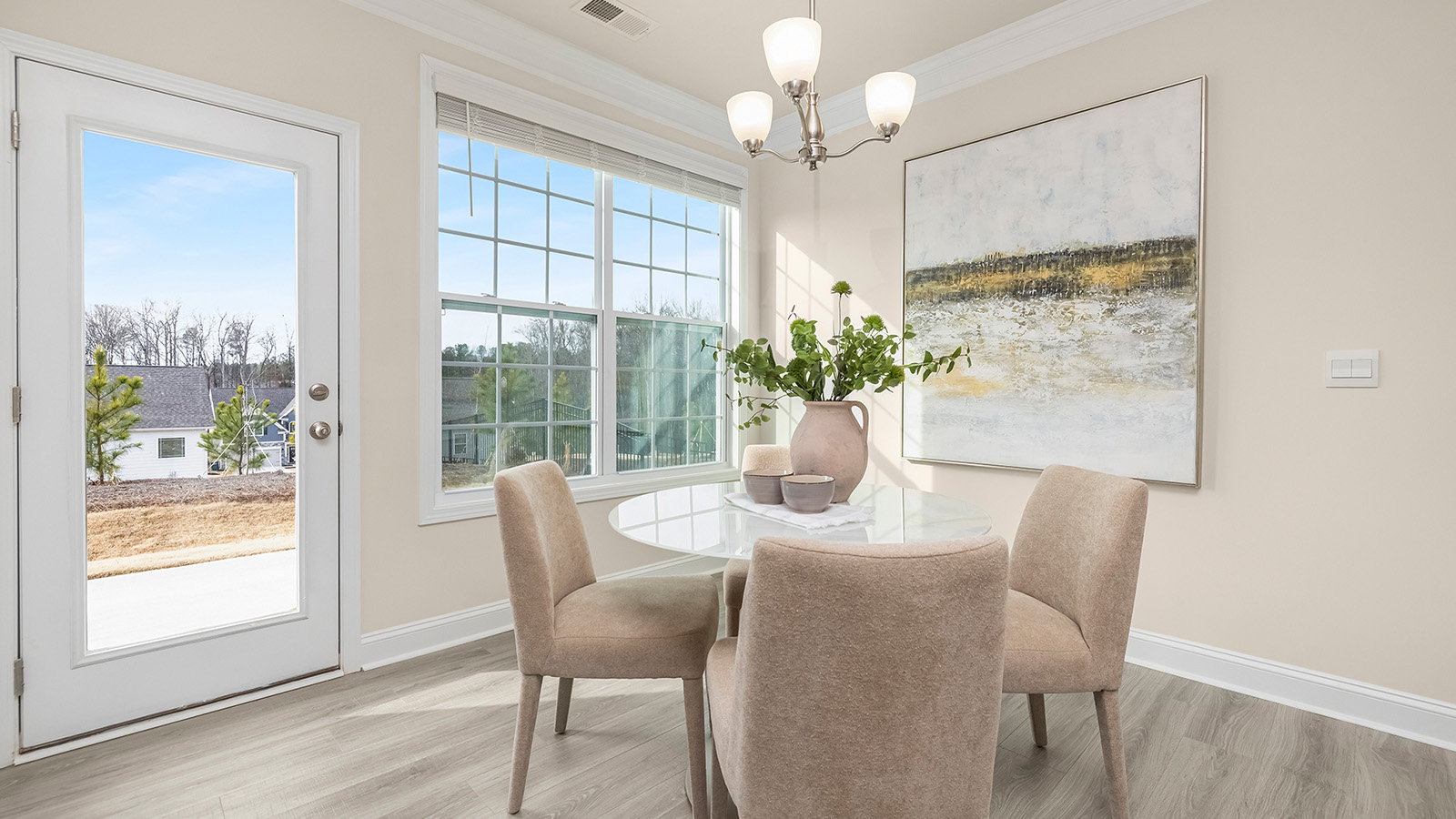 Dining room space with two windows