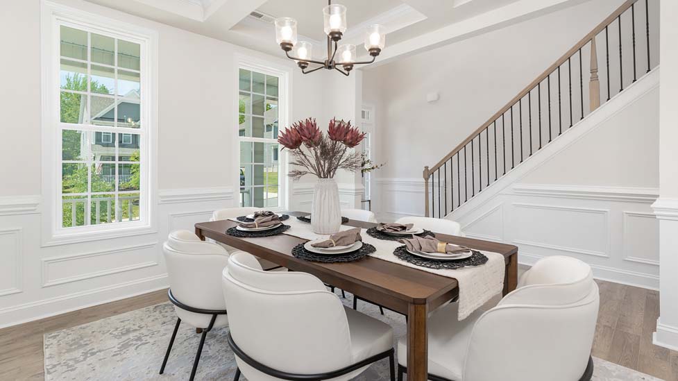Dining room space with two windows
