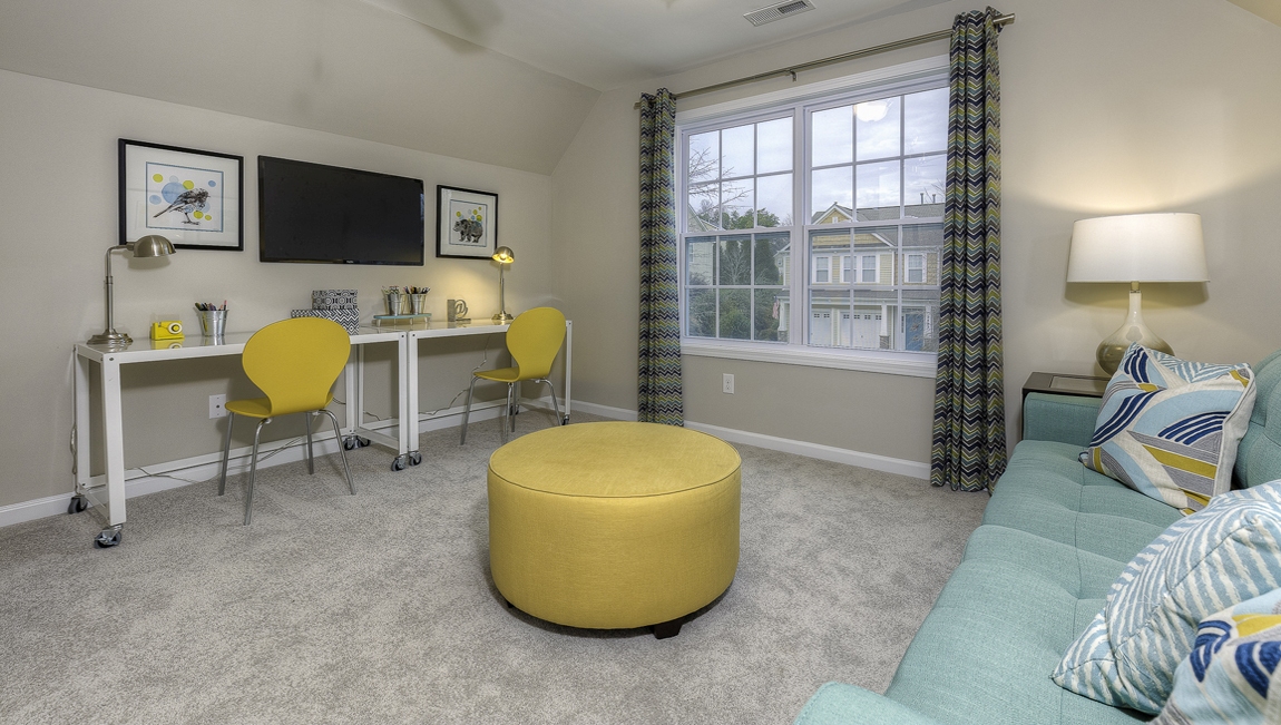 Carpeted bonus room with large window