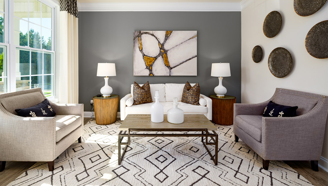 Formal living room, wood floors with large window