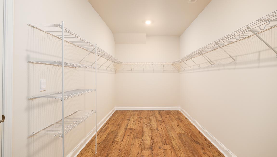Primary bedroom walk in closet with carpet